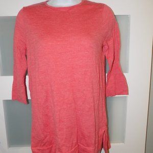 J. Jill Coral Heathered Merino Wool Crew Neck 3/4 Sleeve Sweater Size S Petite